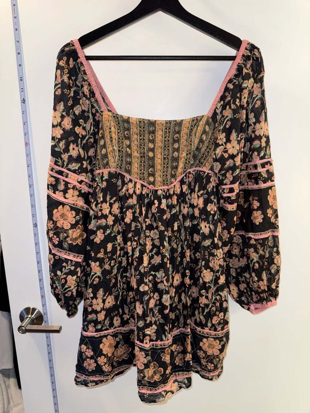 Free People Floral Print Square Neck Long Sleeve Blouse Size XS